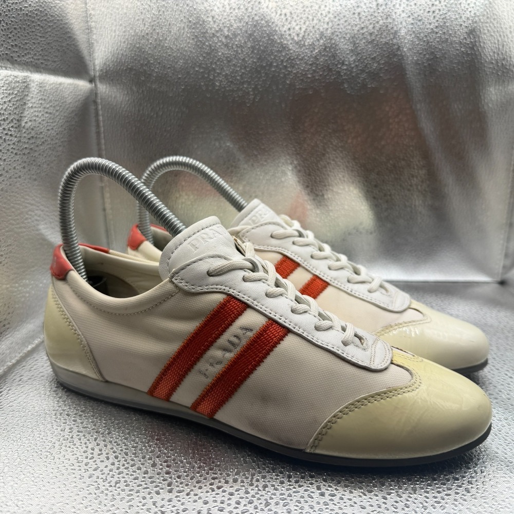Size EU‎ 36 Prada Cream Red Stripe Mens Canvas Suede Leather Low Top Sneakers